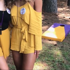 Yellow cold shoulder romper